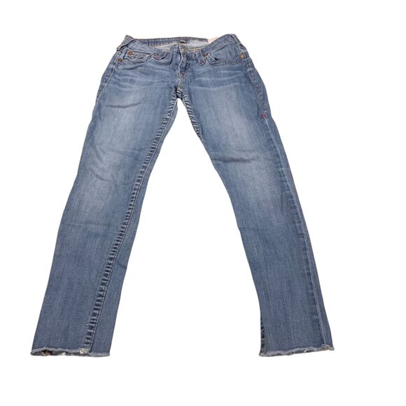 True Religion Womens Azalea Skinny Raw Hem Jeans 30 Casual Festival Light Wash - Picture 1 of 9